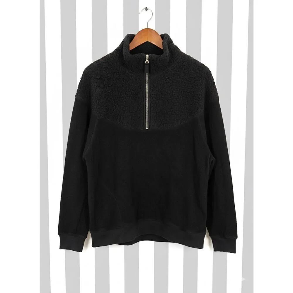 Aerie Women’s Black Fleece Quarter Zip Coat Jacket M